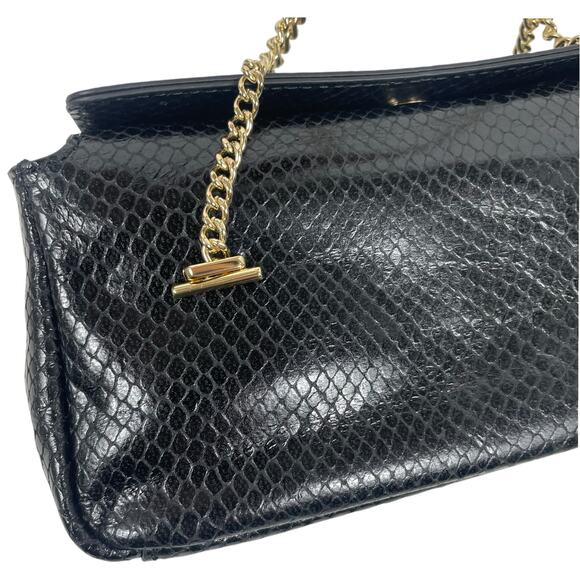 J. Crew Chain Stap Bag Snake Embossed Leather Black Gold Chain - Picture 13 of 14